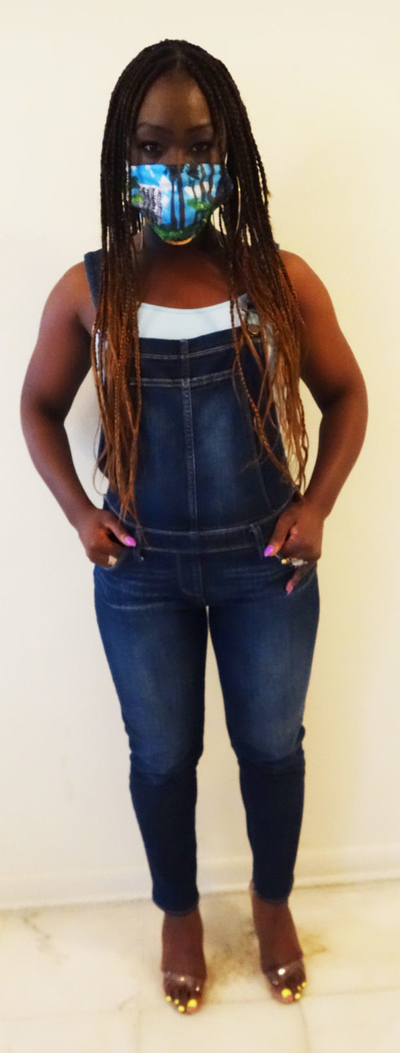 Paige Denim Overalls and Walk to The Beach Face Mask Malinda Knowles